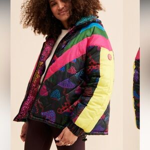 Farm Rio Neon Mushrooms Reversible Puffer Jacket